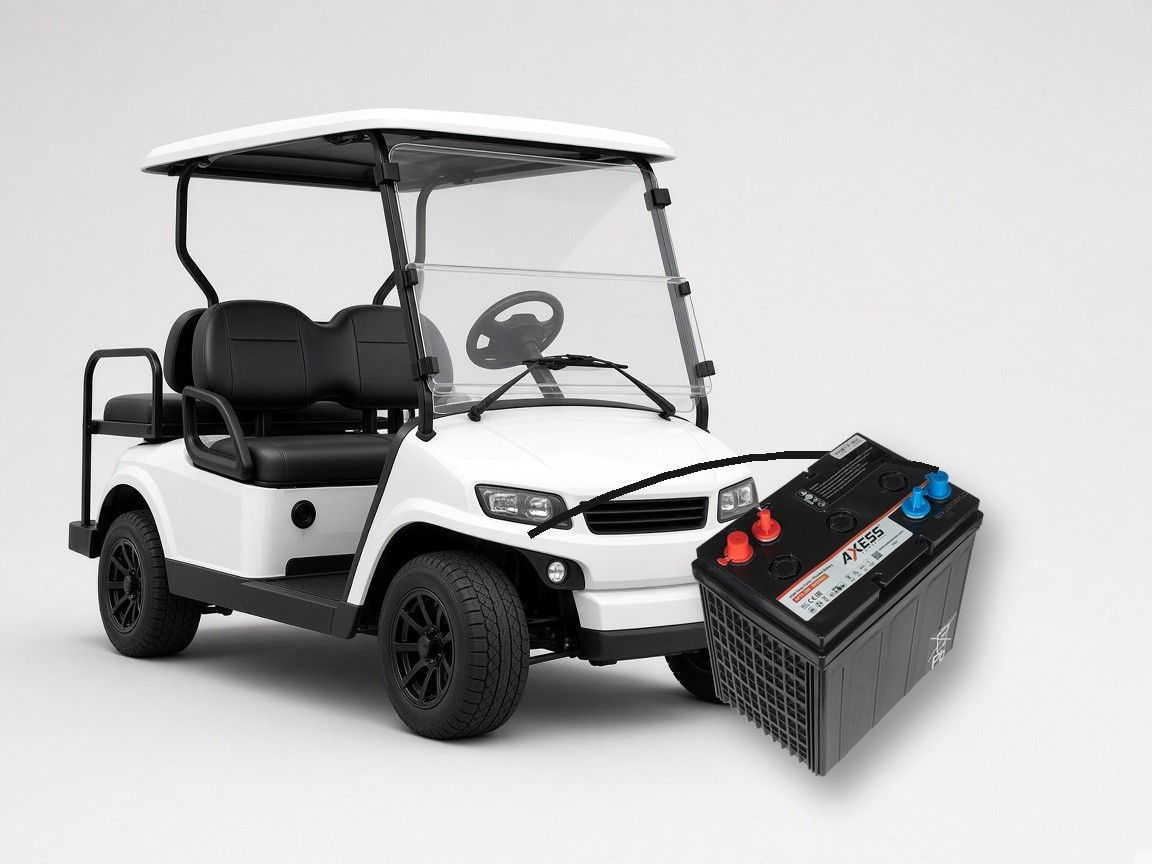 Golf cart linked to an AXESS POWER APT6-225 deep-cycle golf cart battery